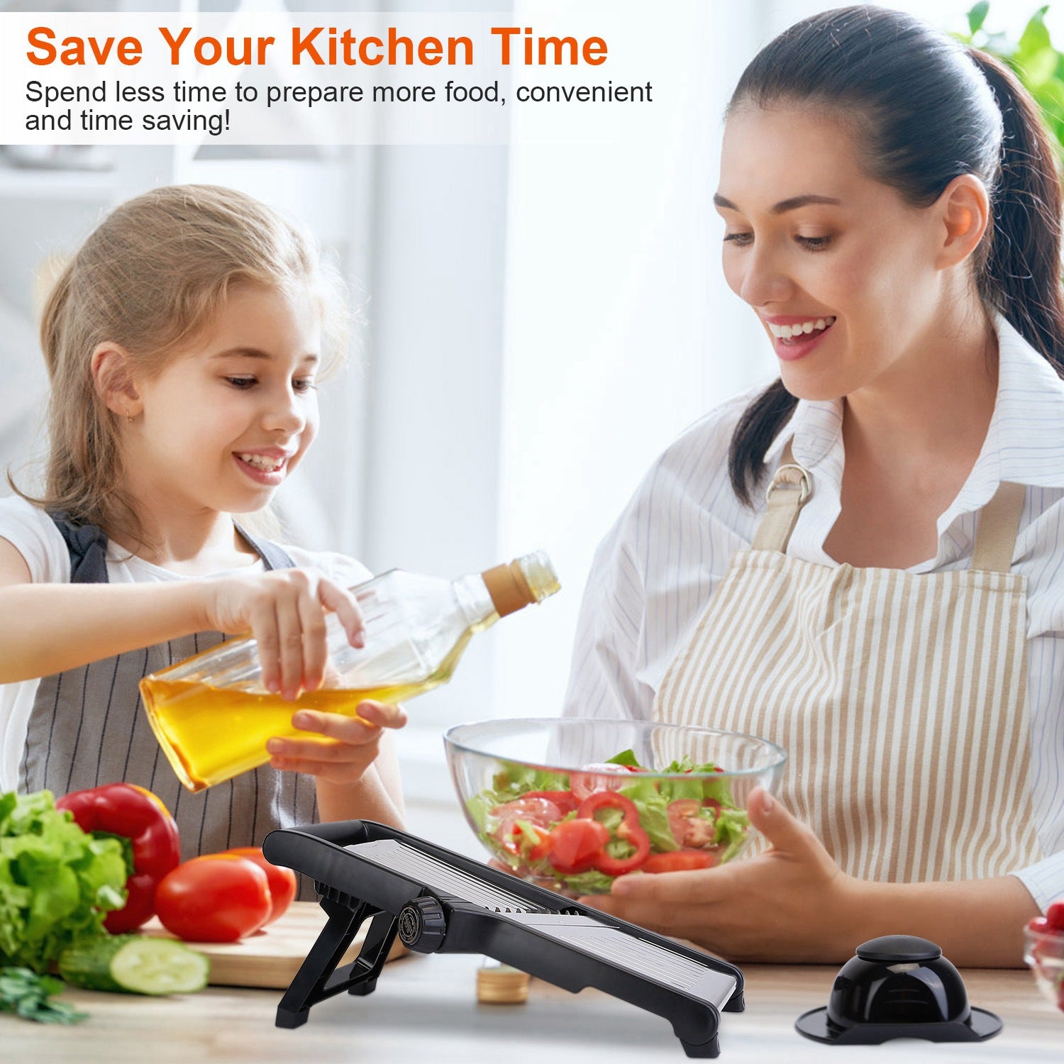 1Pc Mandoline Food Slicer Stainless Steel Food Cutter Vegetable Fruit Chopper Grater Peeler Kitchen Julienne Slicer with 5 Adjustable Blades Food Holder