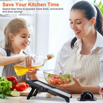1Pc Mandoline Food Slicer Stainless Steel Food Cutter Vegetable Fruit Chopper Grater Peeler Kitchen Julienne Slicer with 5 Adjustable Blades Food Holder