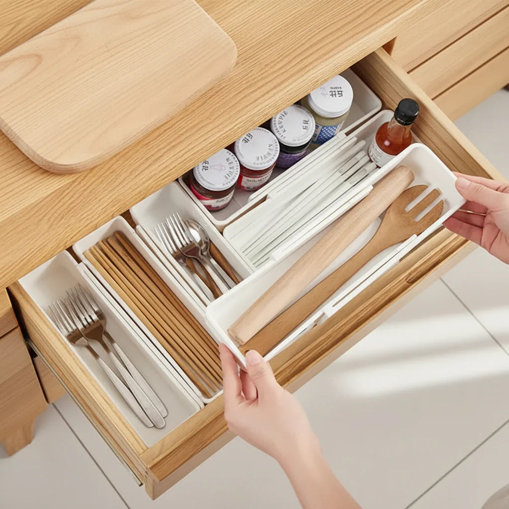Expandable Utensil Tray Drawer Organizer | Adjustable Flatware & Cutlery Holder