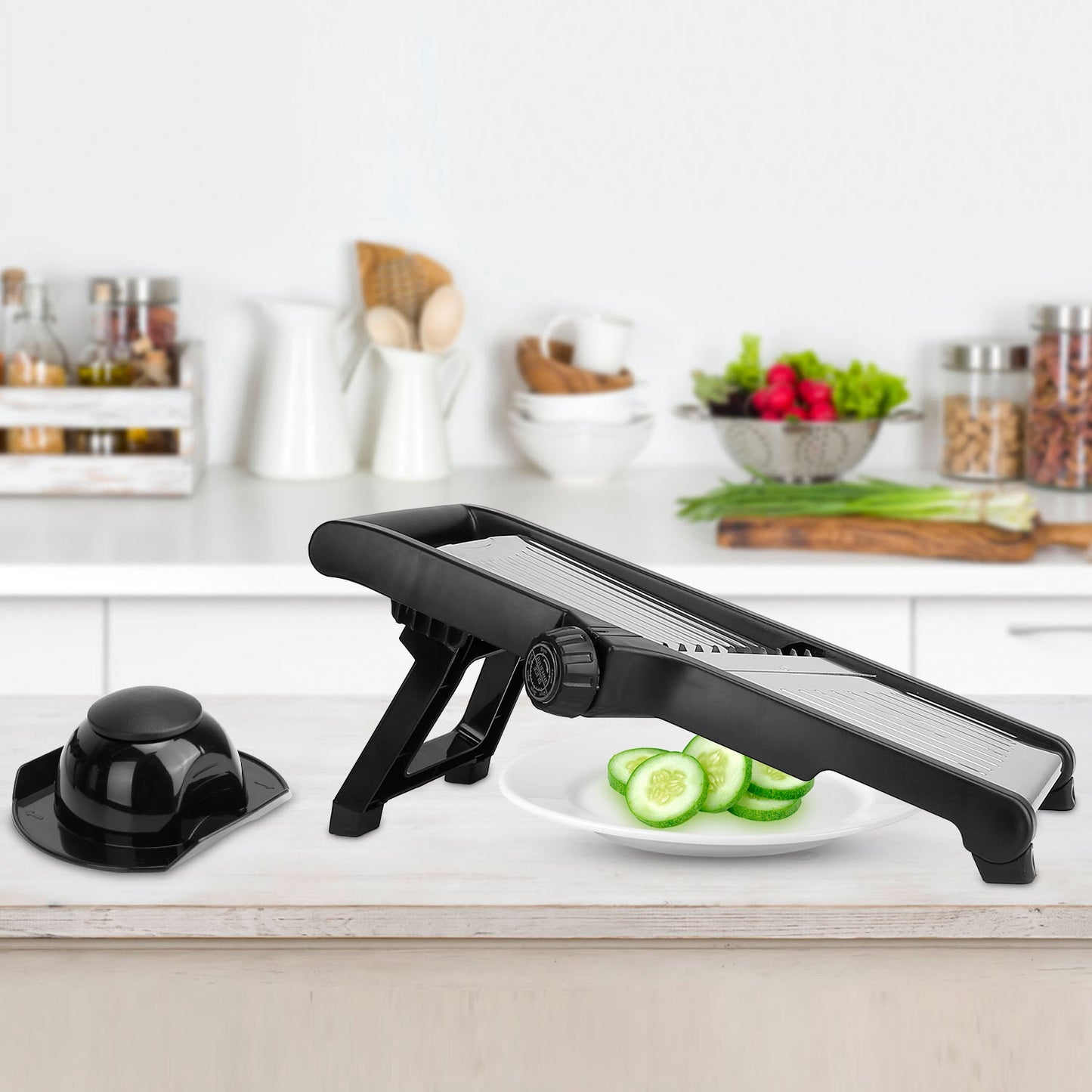 1Pc Mandoline Food Slicer Stainless Steel Food Cutter Vegetable Fruit Chopper Grater Peeler Kitchen Julienne Slicer with 5 Adjustable Blades Food Holder