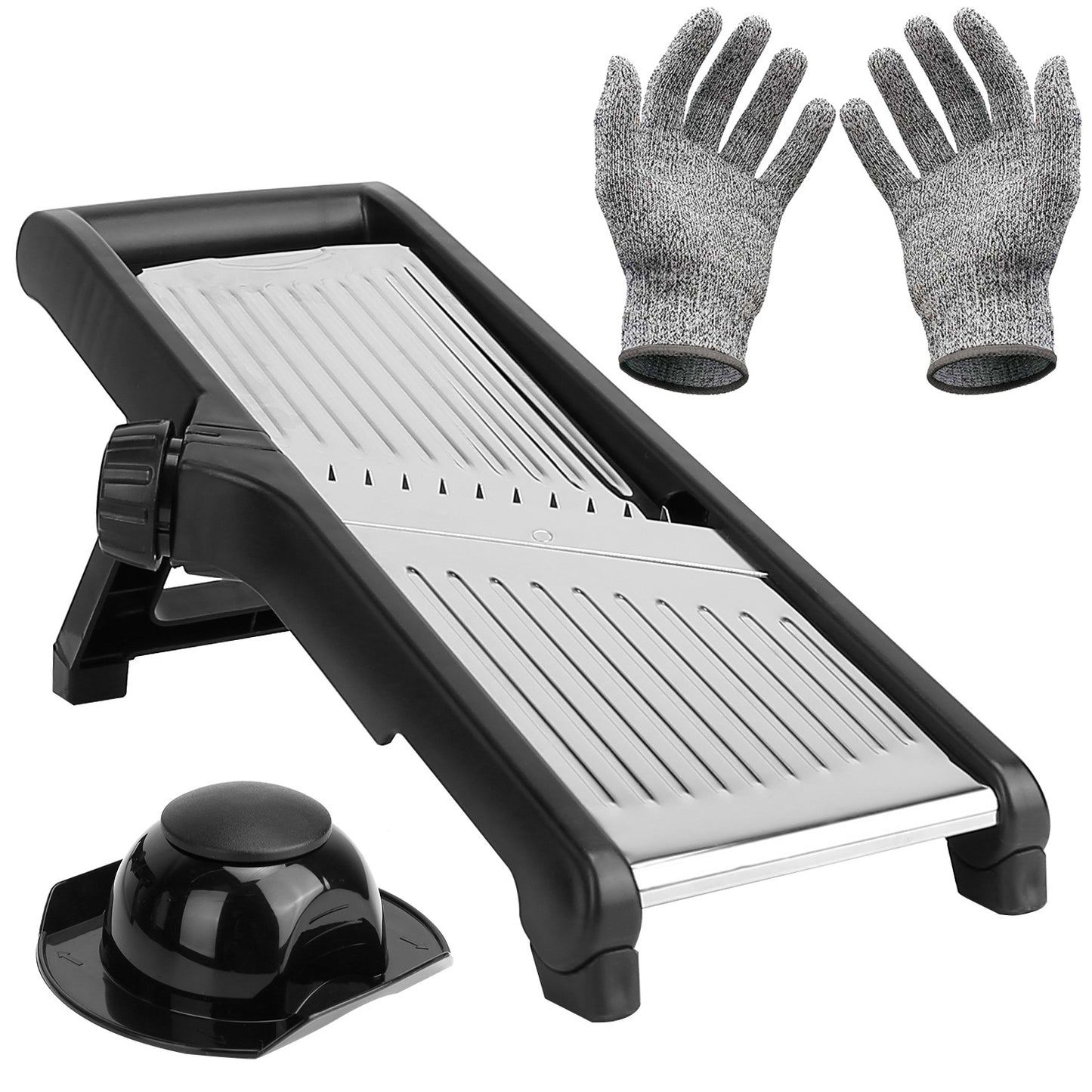 1Pc Mandoline Food Slicer Stainless Steel Food Cutter Vegetable Fruit Chopper Grater Peeler Kitchen Julienne Slicer with 5 Adjustable Blades Food Holder