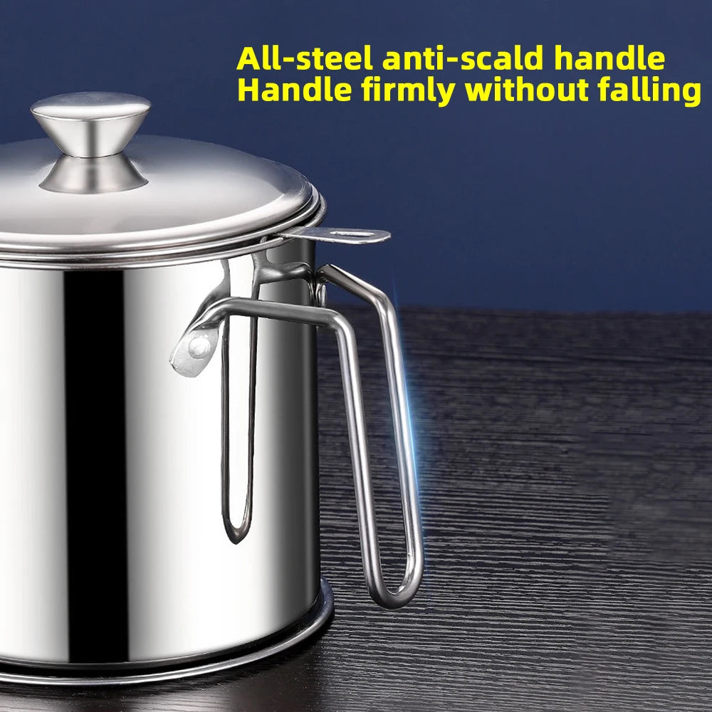 Grease Container Oil Pot with Fine Mesh Strainer Oil Storage Pots Bacon Strainers Stainless Steel Can for Frying Storage