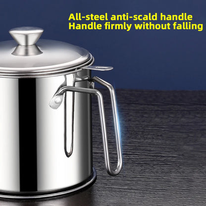 Grease Container Oil Pot with Fine Mesh Strainer Oil Storage Pots Bacon Strainers Stainless Steel Can for Frying Storage