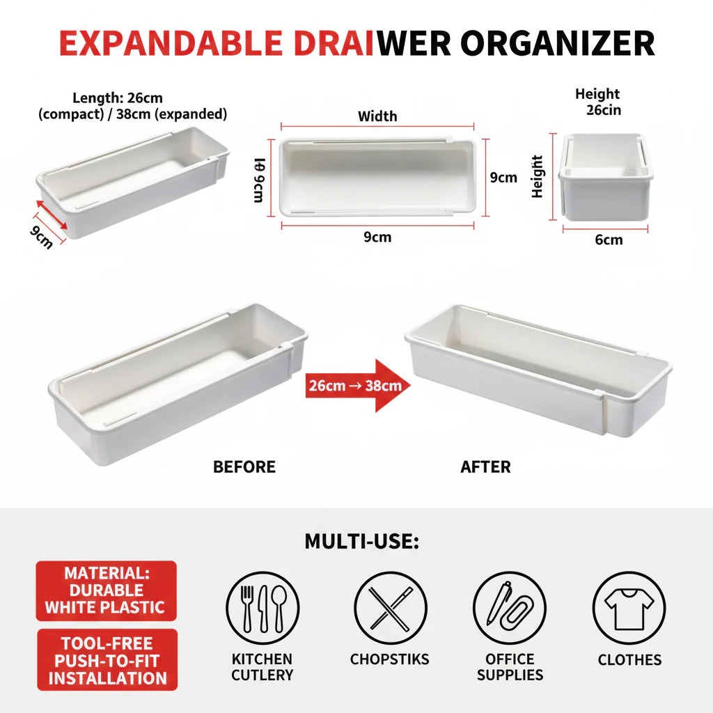 Expandable Utensil Tray Drawer Organizer | Adjustable Flatware & Cutlery Holder