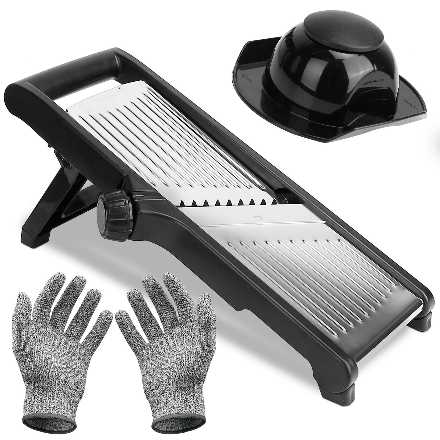1Pc Mandoline Food Slicer Stainless Steel Food Cutter Vegetable Fruit Chopper Grater Peeler Kitchen Julienne Slicer with 5 Adjustable Blades Food Holder
