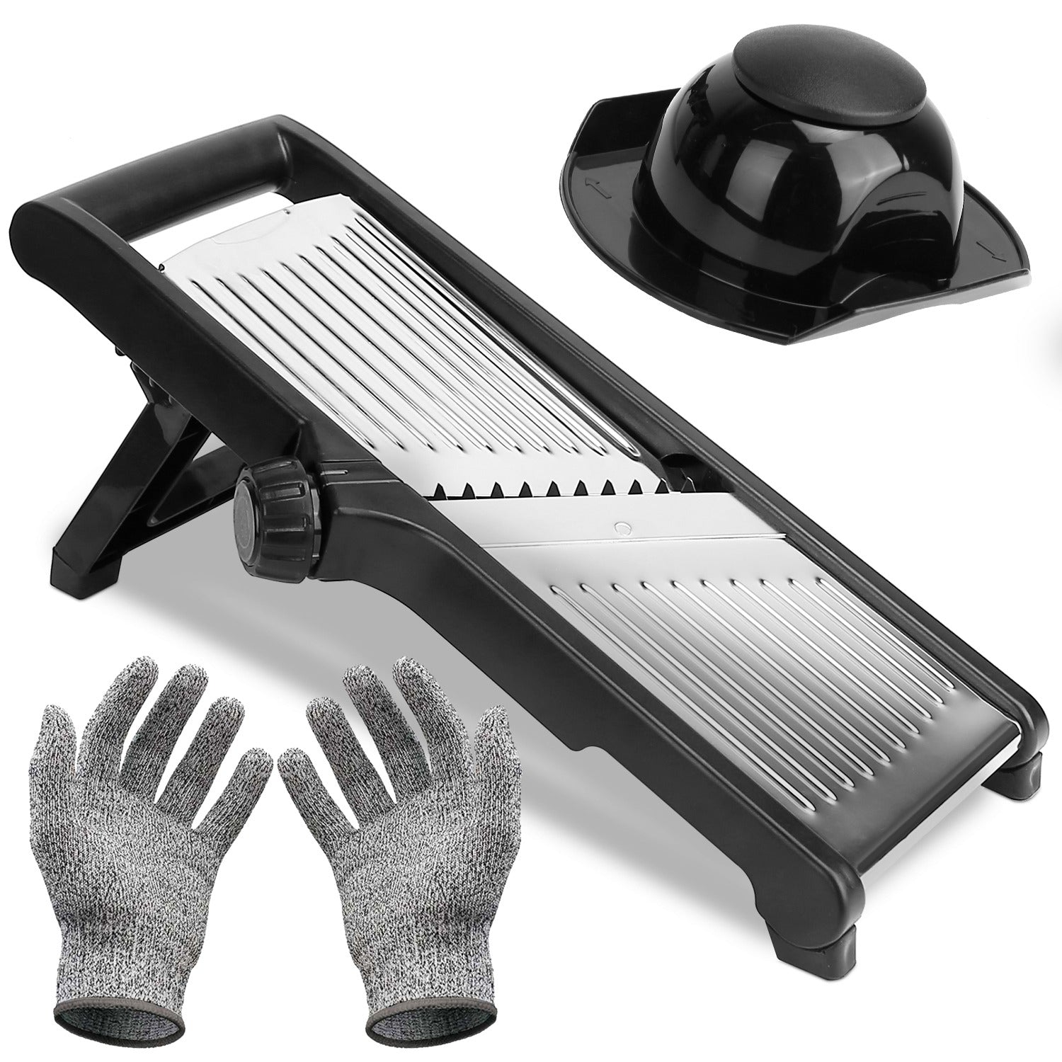 1Pc Mandoline Food Slicer Stainless Steel Food Cutter Vegetable Fruit Chopper Grater Peeler Kitchen Julienne Slicer with 5 Adjustable Blades Food Holder