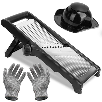 1Pc Mandoline Food Slicer Stainless Steel Food Cutter Vegetable Fruit Chopper Grater Peeler Kitchen Julienne Slicer with 5 Adjustable Blades Food Holder