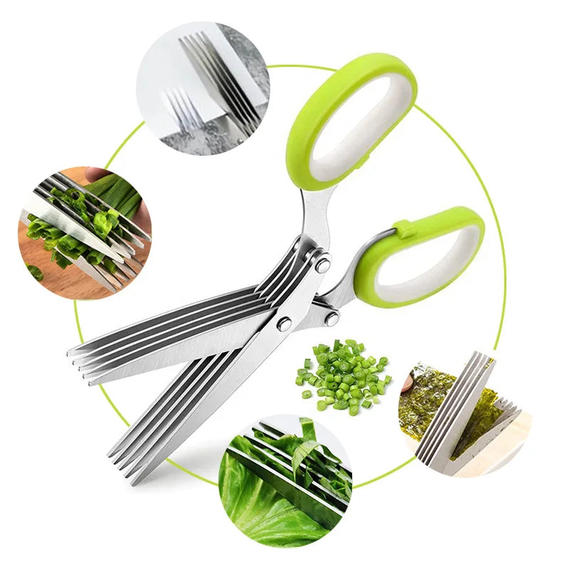 Multi-Layer Scissor Stainless Steel Kitchen Scissor Green Onion Scissor Herb Cutting Shear with Safe Cover Vegetable Meat Shear