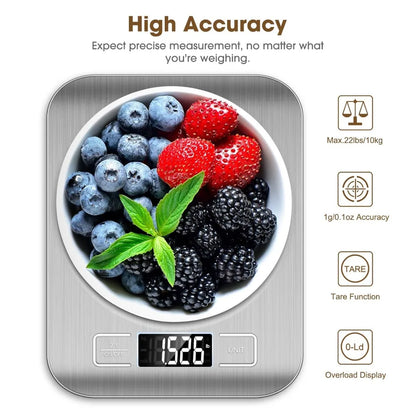 10Kg Kitchen Scale,Digital Kitchen Scale with Tare Function, Electronic Coffee Brewing Scale, LCD Display Stainless Steel Screen