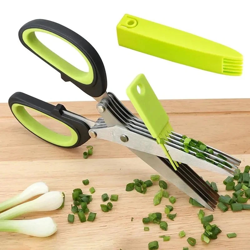 Multi-Layer Scissor Stainless Steel Kitchen Scissor Green Onion Scissor Herb Cutting Shear with Safe Cover Vegetable Meat Shear