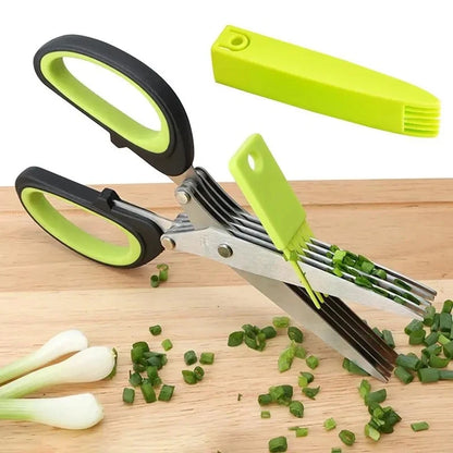 Multi-Layer Scissor Stainless Steel Kitchen Scissor Green Onion Scissor Herb Cutting Shear with Safe Cover Vegetable Meat Shear