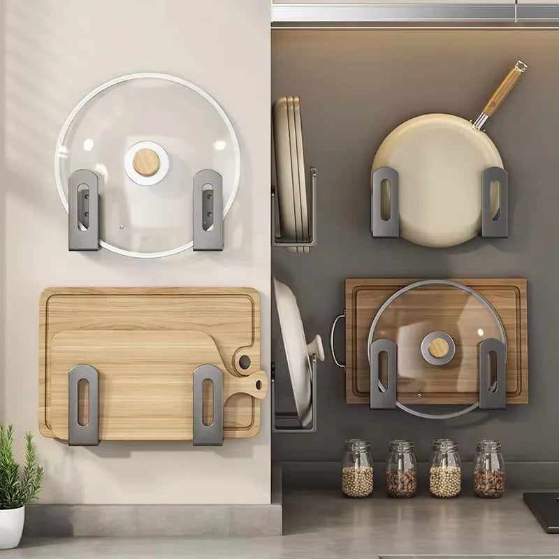 2Pcs/Set Pot Lid Rack Pot Cover Cutting Board Holder Sponge Storage Shelf Kitchen Bathroom Wall Mounted Organizer Rack Accessori