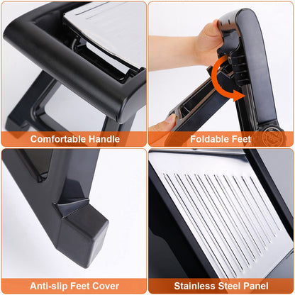 1Pc Mandoline Food Slicer Stainless Steel Food Cutter Vegetable Fruit Chopper Grater Peeler Kitchen Julienne Slicer with 5 Adjustable Blades Food Holder
