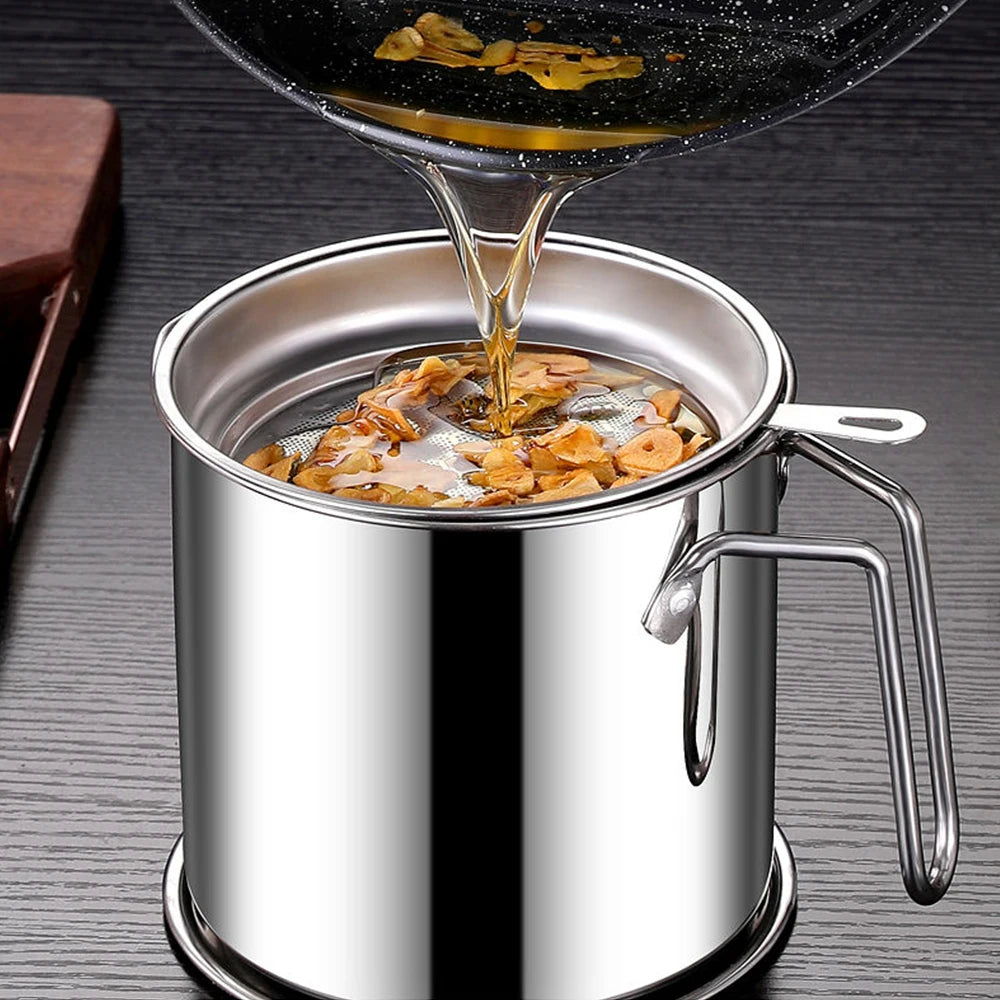 Grease Container Oil Pot with Fine Mesh Strainer Oil Storage Pots Bacon Strainers Stainless Steel Can for Frying Storage