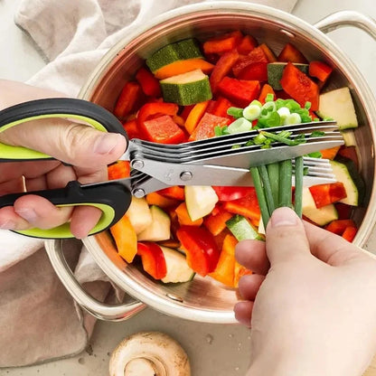 Multi-Layer Scissor Stainless Steel Kitchen Scissor Green Onion Scissor Herb Cutting Shear with Safe Cover Vegetable Meat Shear