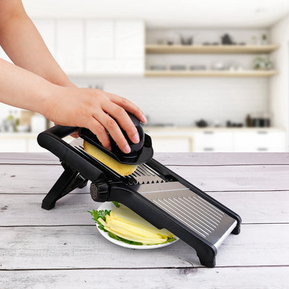 1Pc Mandoline Food Slicer Stainless Steel Food Cutter Vegetable Fruit Chopper Grater Peeler Kitchen Julienne Slicer with 5 Adjustable Blades Food Holder